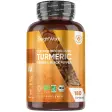 Brun WeightWorld-bøtte med orange etiket: økologisk gurkemeje med ingefær og sort peber, 180 kapsler